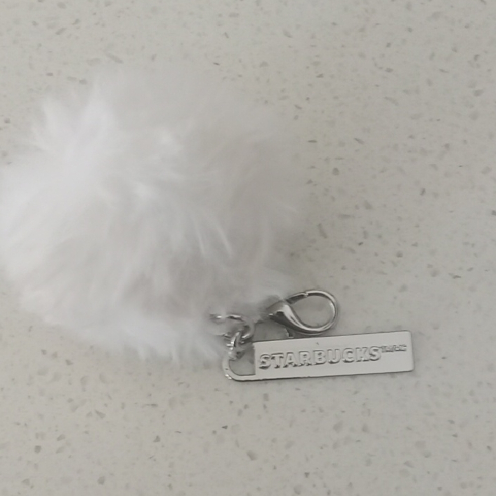 Starbucks Silver and White Pom Pom Key Holder